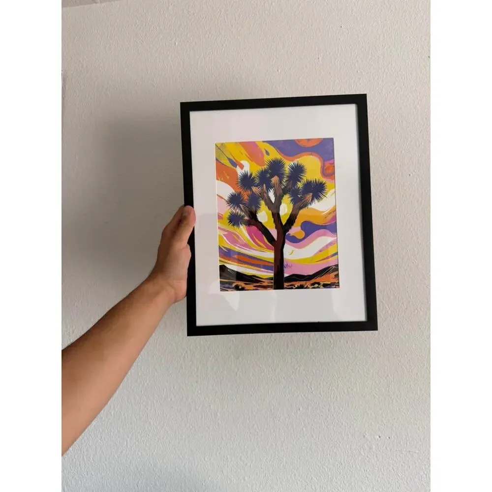 Joshua Tree Psychedelic Desert Landscape – Black Frame